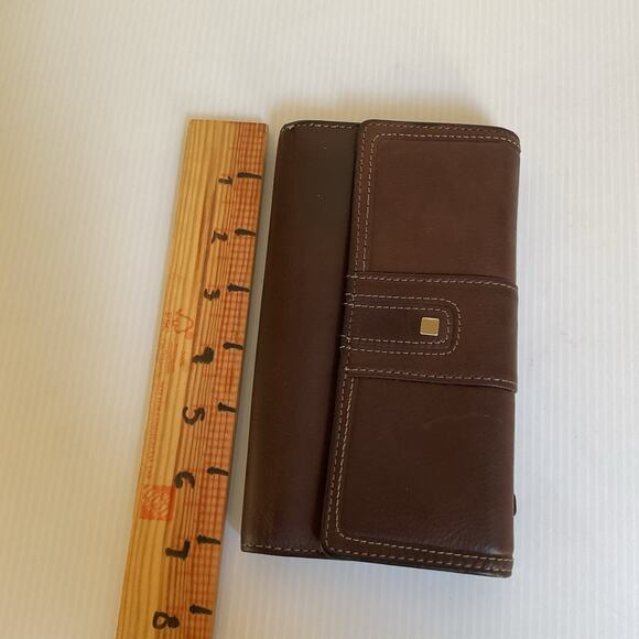 Y2K Brown Genuine Leather Checkbook Wallet Vintage 90s–2000s - Picture 7 of 8